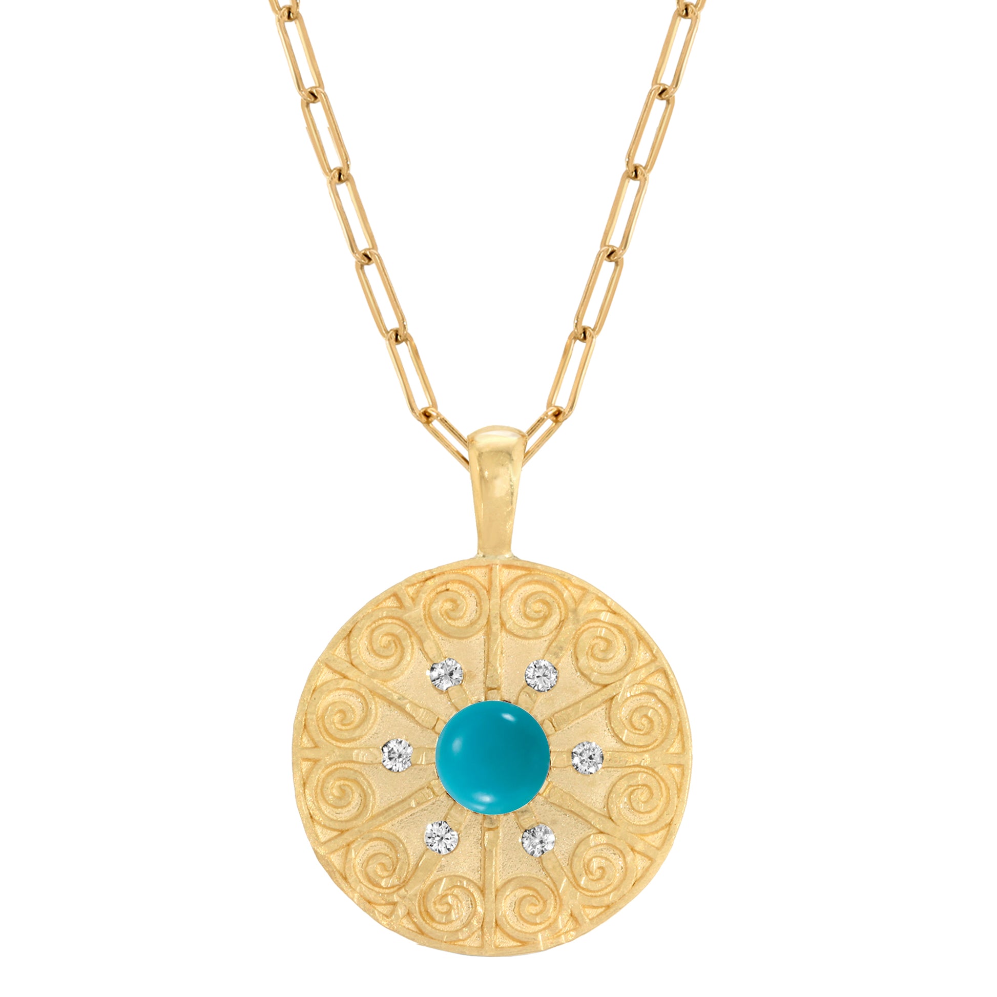 La Rioja Amor Turquoise Medallion on Paperclip Chain