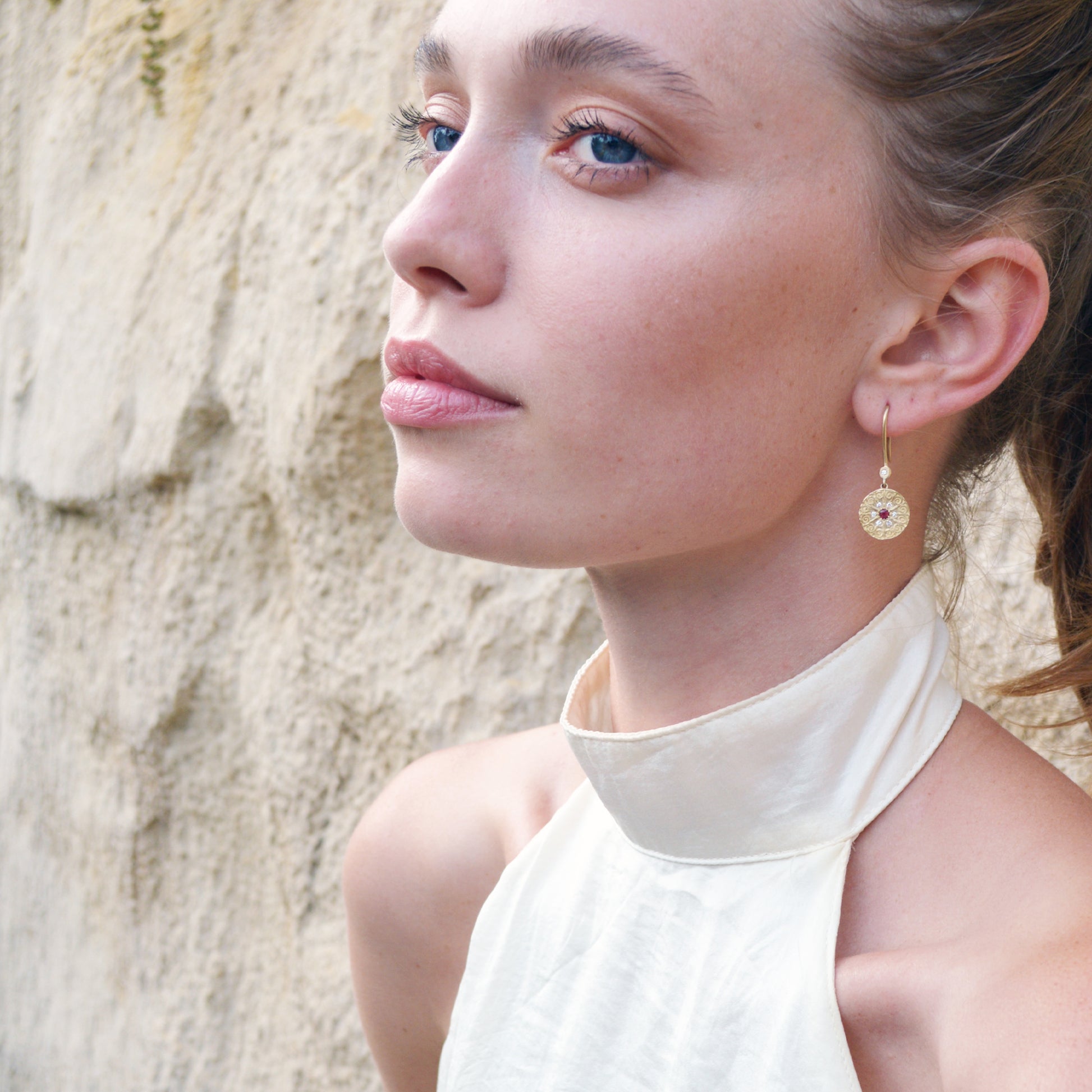 La Rioja Medallion Earrings on Model