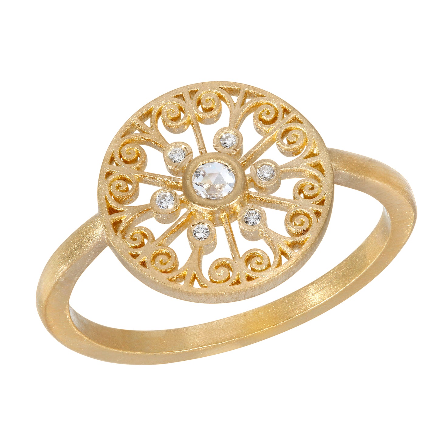 Open Medallion Ring with Rose Cut Diamond
