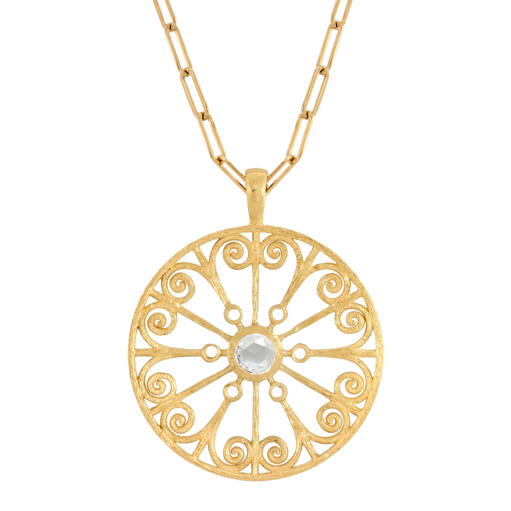 La Rioja Rose Cut Diamond Open Medallion with Paperclip Chain