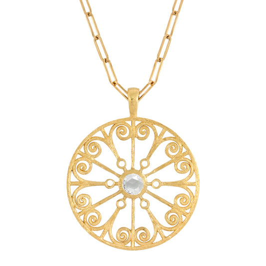 La Rioja Rose Cut Diamond Open Medallion with Paperclip Chain