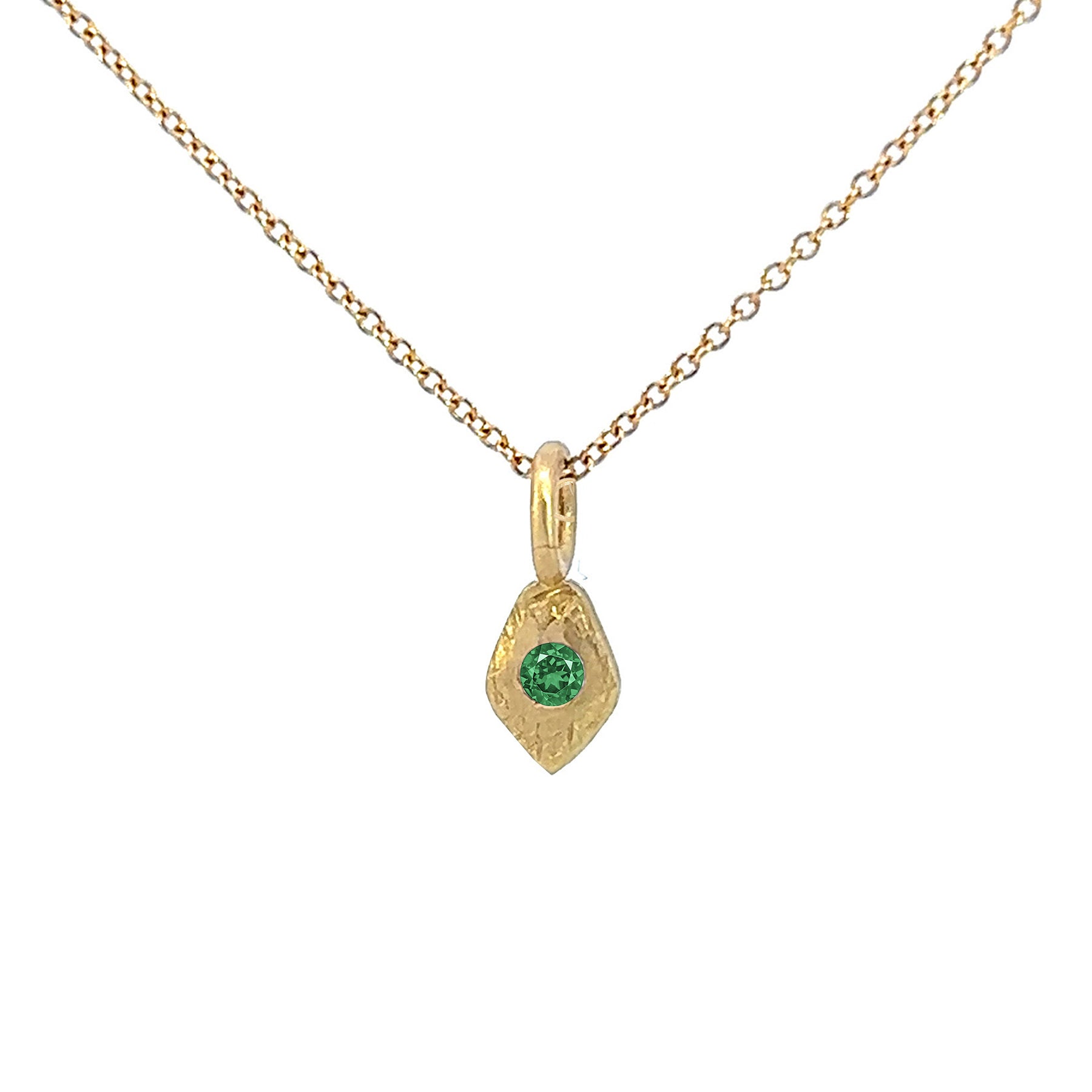 Tiny Santos Charm with emerald on cable chain