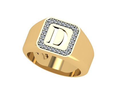 Initial Signet Ring with Enamel Initial and Diamond Border