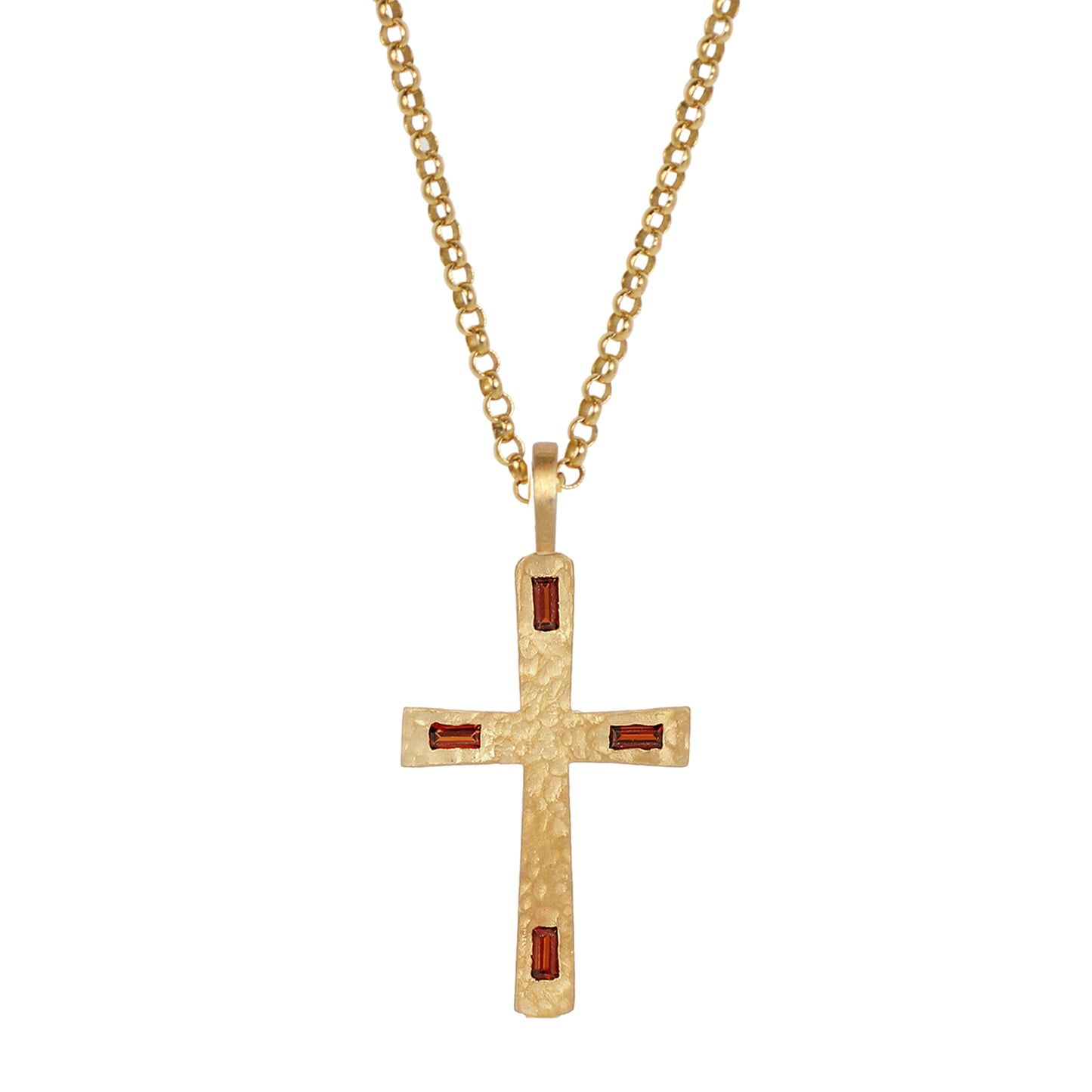 Santos Cross with Garnet Baguettes on Chain