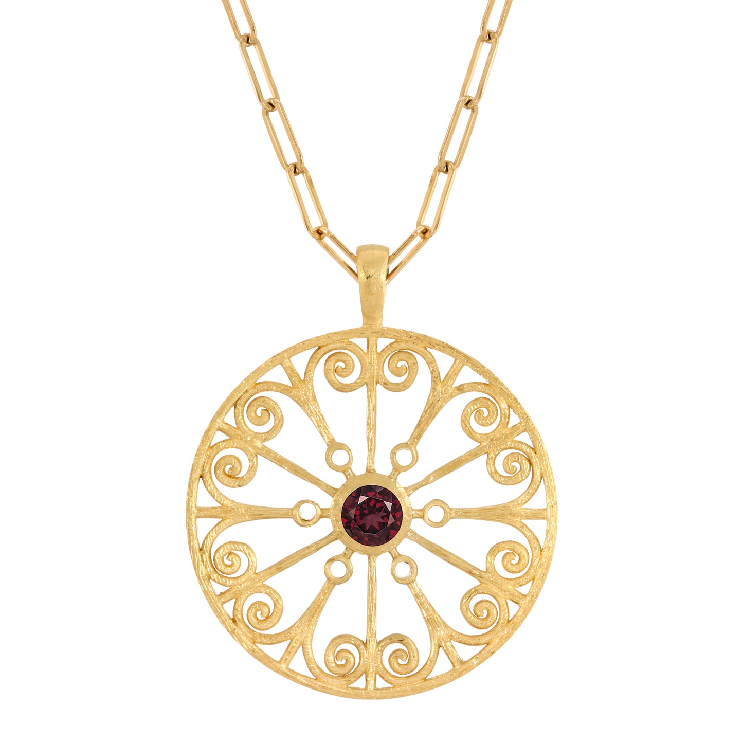 La Rioja Garnet Open Medallion with Paperclip Chain